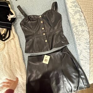 GUESS Leather corset top and skort S NWT